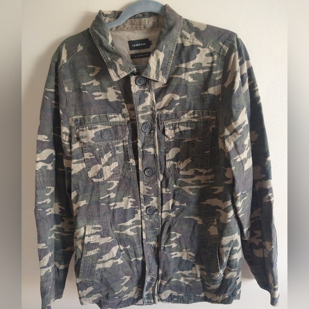 Zanerobe Men's Military Camo Jacket Solid Buttons Up Shirt Size M